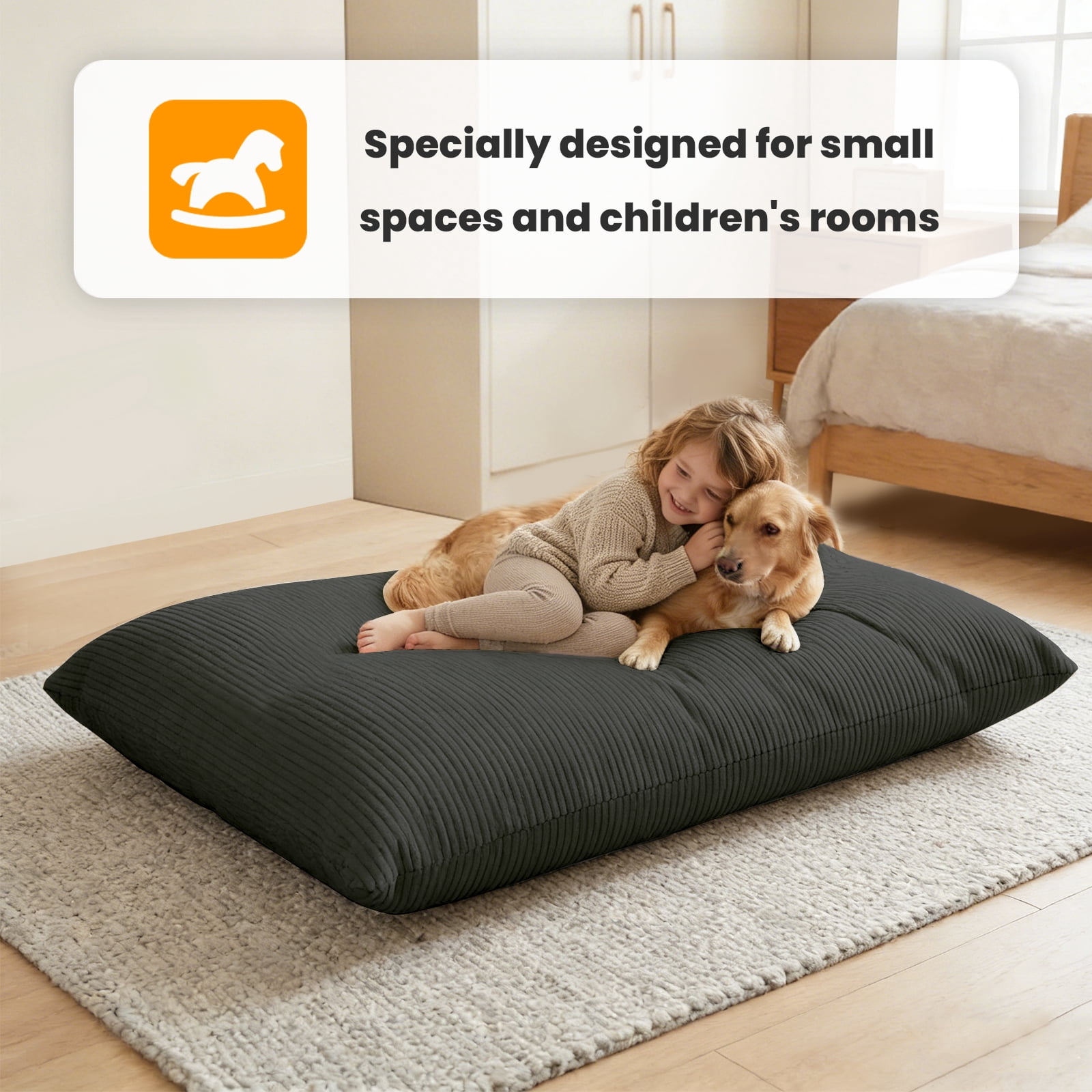 CATGOOD 3-in-1 Bean Bag Chair for Kids, Convertible kids chair with Skin Friendly Fabric for Living Room, Bedroom, Gray