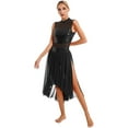 thumbnail image 3 of Kaerm Womens Shiny Sequins Lyrical Dance Dress Sleeveless Sheer Mesh Ballet Leotard Dancewear Black M, 3 of 7
