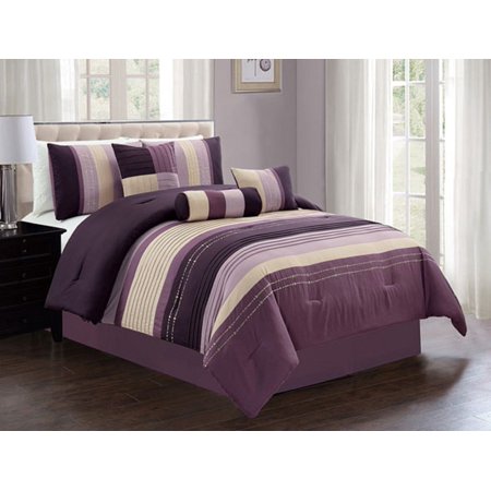 7 Piece Comforter set Grey Black white purple beige ...