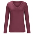 thumbnail image 5 of Womens Long Sleeve Tight T-Shirts Cropped Undershirt Casual V Neck Tshirt Basic Tee Tops Y2K Shirts, 5 of 7