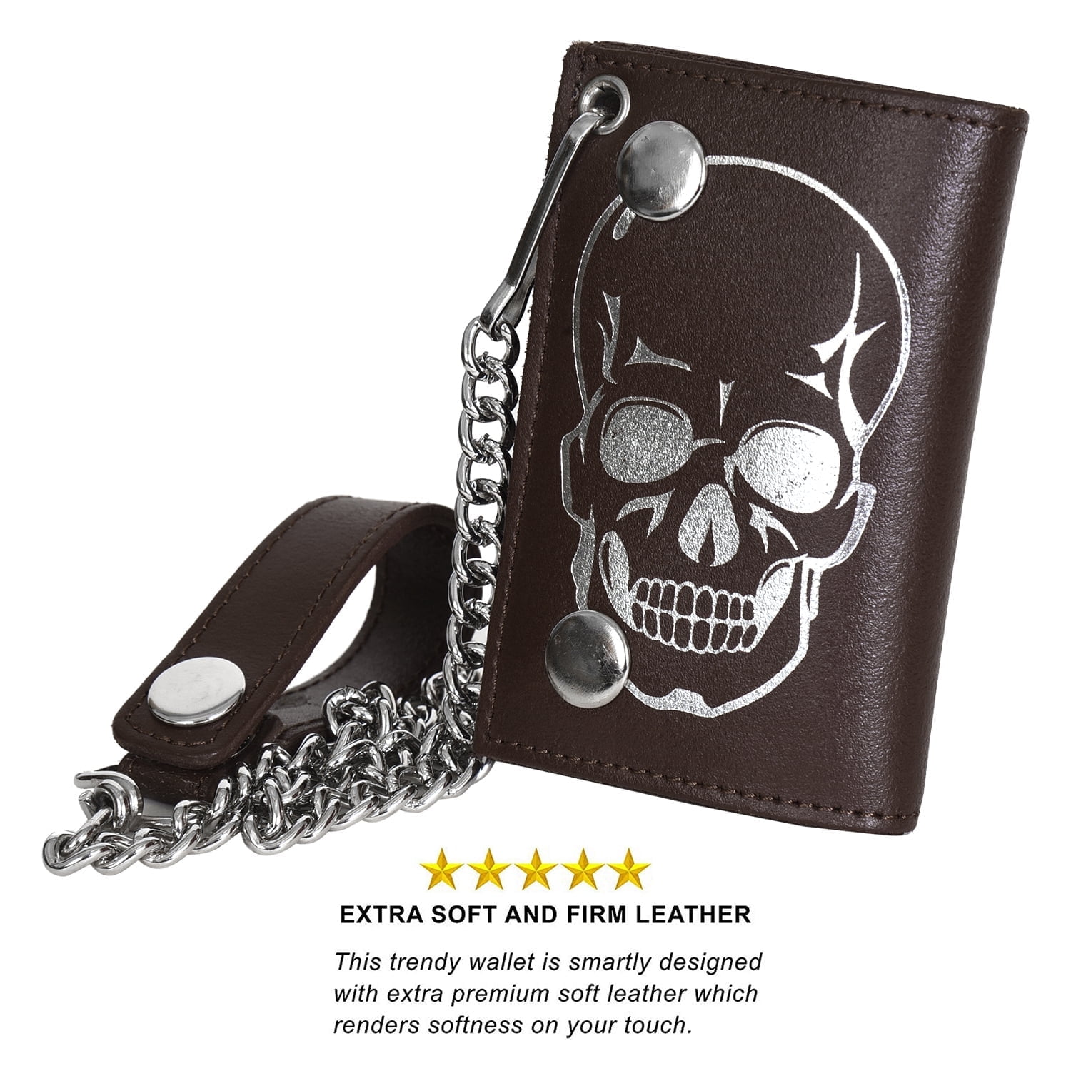 Leatherboss Biker wallet Trifold Cool Skull with chain - Walmart.com