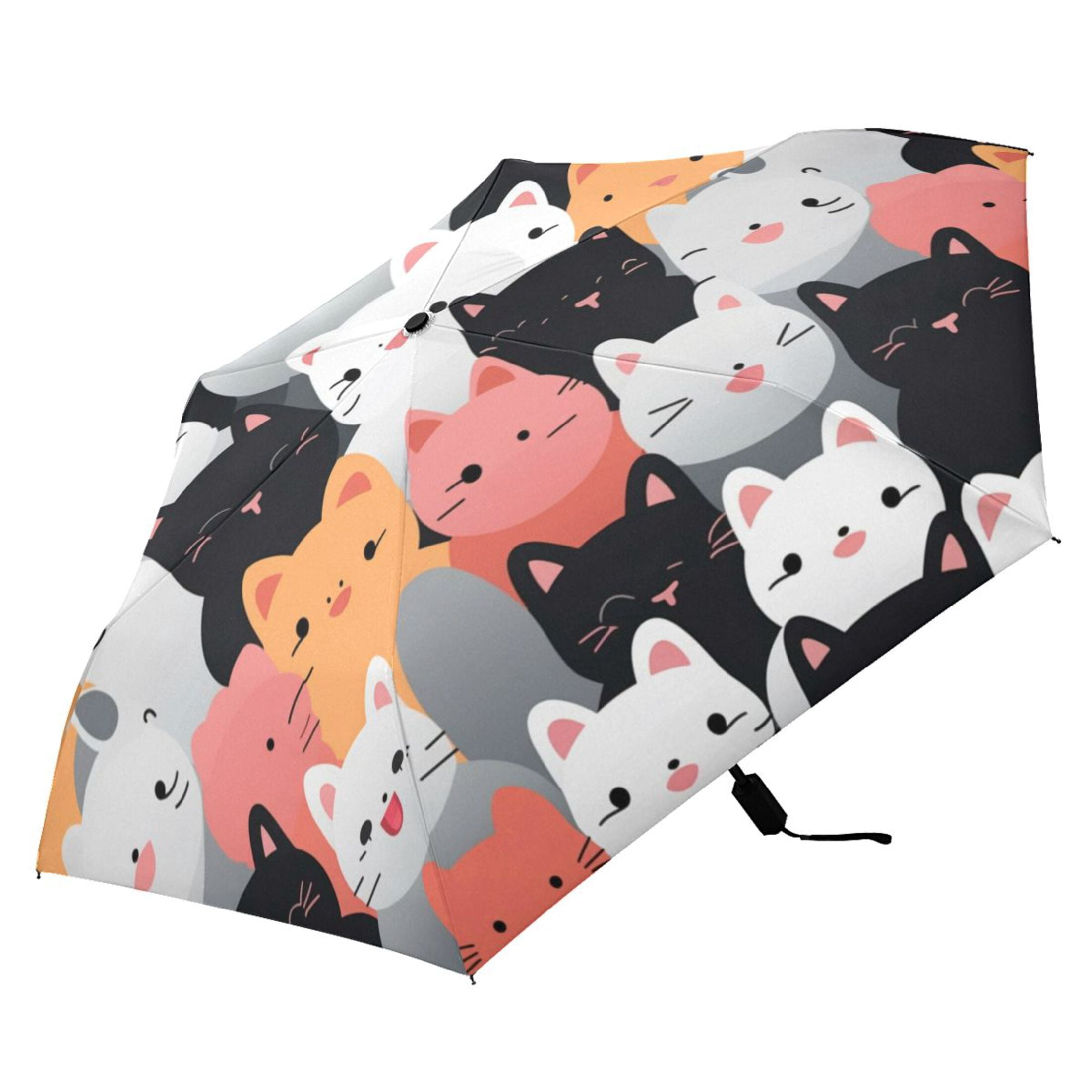 Colorful Happy Cats Compact Sun Umbrella Windproof Travel Umbrellas for Rain Strong Portable UV Protection