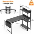 thumbnail image 2 of Casabay L Shaped Desk for Small Spaces, 47 Inch Corner Computer Desk with Shelves, Desk Hutch with Side Bag Adjustable Feet for Home Office, Study Room, Black, 2 of 7