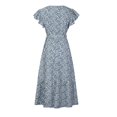 thumbnail image 4 of Robe à Manches Courtes pour Femmes Robes pour Femmes à Manches Courtes Col en V à Volants Robe Midi à Imprimé Floral avec Ceinture, 4 of 8