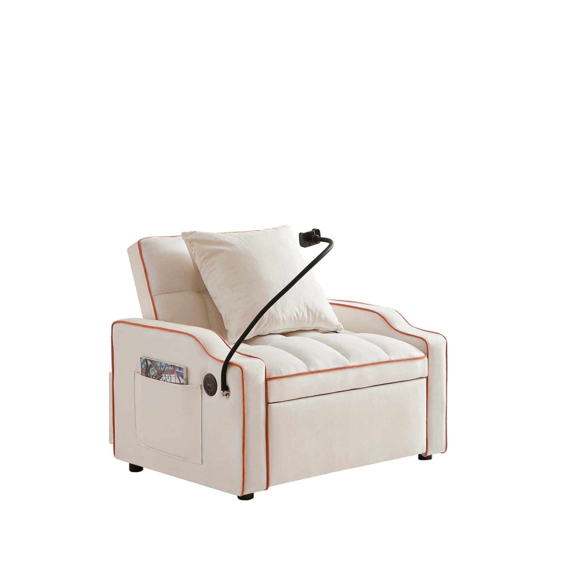 3-in-1 Sleeper Sofa Chair Bed with USB & Type-C, Adjustable Velvet Recliner Couch for Small Spaces, Beige