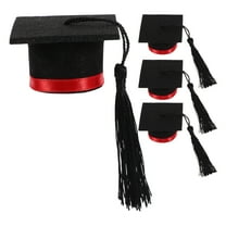 PAMINGONO Red Mini Graduation Cap Decor Felt Fabric Wine Bottle Decoration 4Pcs 2.2*2.2*1.4in