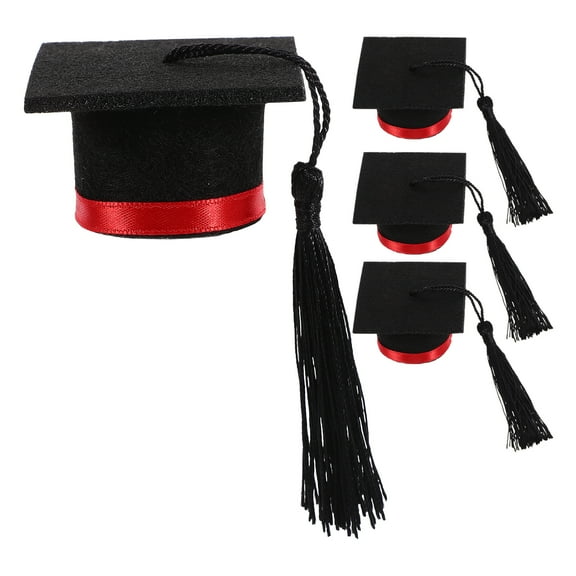 PAMINGONO Red Mini Graduation Cap Decor Felt Fabric Wine Bottle Decoration 4Pcs 2.2*2.2*1.4in