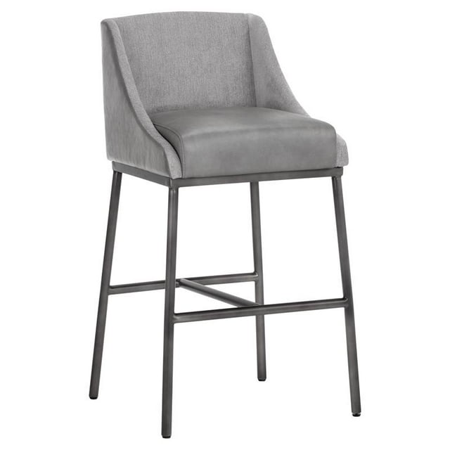 Sunpan Dalary 30" Contemporary Faux Leather Barstool with Metal Legs in Stone