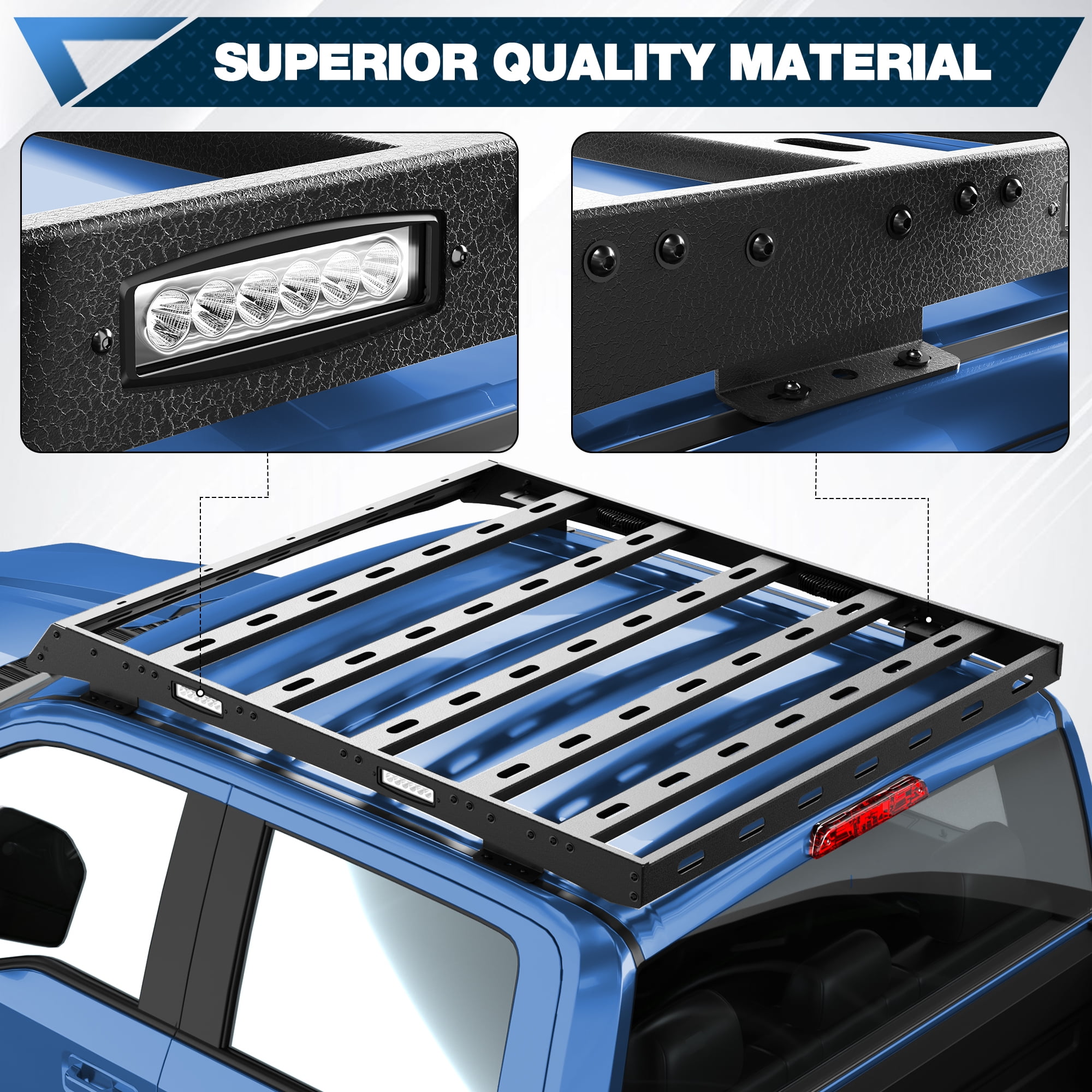 POFENZE For 2017-2022 Ford F250/F350/F450 Roof Rack Car Roof Cargo Carrier Overlanding Roof Rack Cargo Baskets with Lights