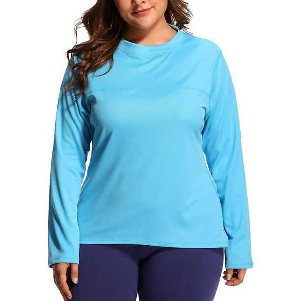 Charmo Womens Plus Size Long Sleeve Rash Guard Top UPF 50+ Swimsuit