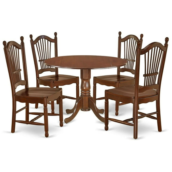East West Furniture Dining Room Set Mahogany, DLDO5-MAH-W