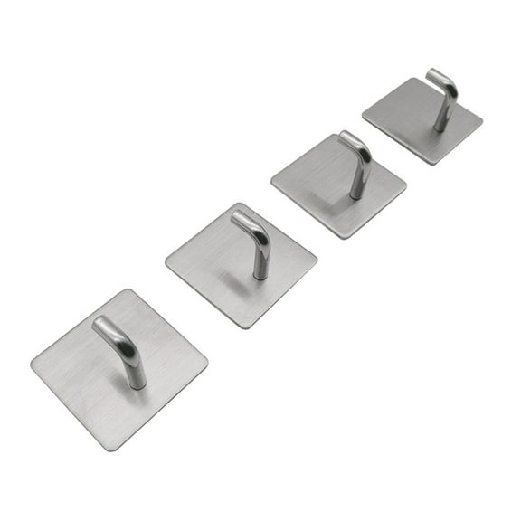 4Pcs Stainless Steel Hooks Free Punching Sticky Hooks Square Single Hook Wire Drawing, Hanging Stainless Hooks/Bathroom Hooks Towel Adhesive Hook 4Pcs Self Wall Bathroom Products
