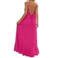 thumbnail image 7 of Women's Linen Dresses Summer Sleeveless Spaghetti Strap Backless Maxi Dress Casual Pleated Hem Baggy Swing Sundress Hot Pink 2XL, 7 of 7