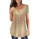 thumbnail image 1 of Gibobby Camiseta Powerblend con Cuello en V Camiseta verano para mujer, camiseta informal con cuello en V, manga corta, con botones(Beige,M), 1 of 4