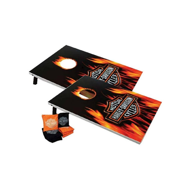 Harley-Davidson Flaming Bar & Shield Cornhole Bean Bag Toss Game 66279,  Harley Davidson
