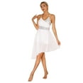 thumbnail image 3 of YONGHS Women Lyrical Dance Dress Modern Contemporary Dance Costume Sequins Mesh High Low Skirt White L, 3 of 7