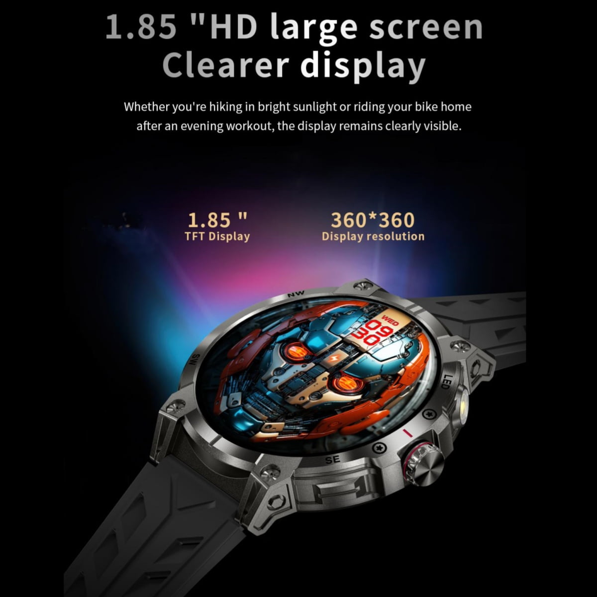 AIEK KC89 Smart Watch 760mah Large Battery life About7-10 days With Flashlight 1.85 inch Men Outdoors Sports Fitness Tracker Outdoor Sports Smartwatch