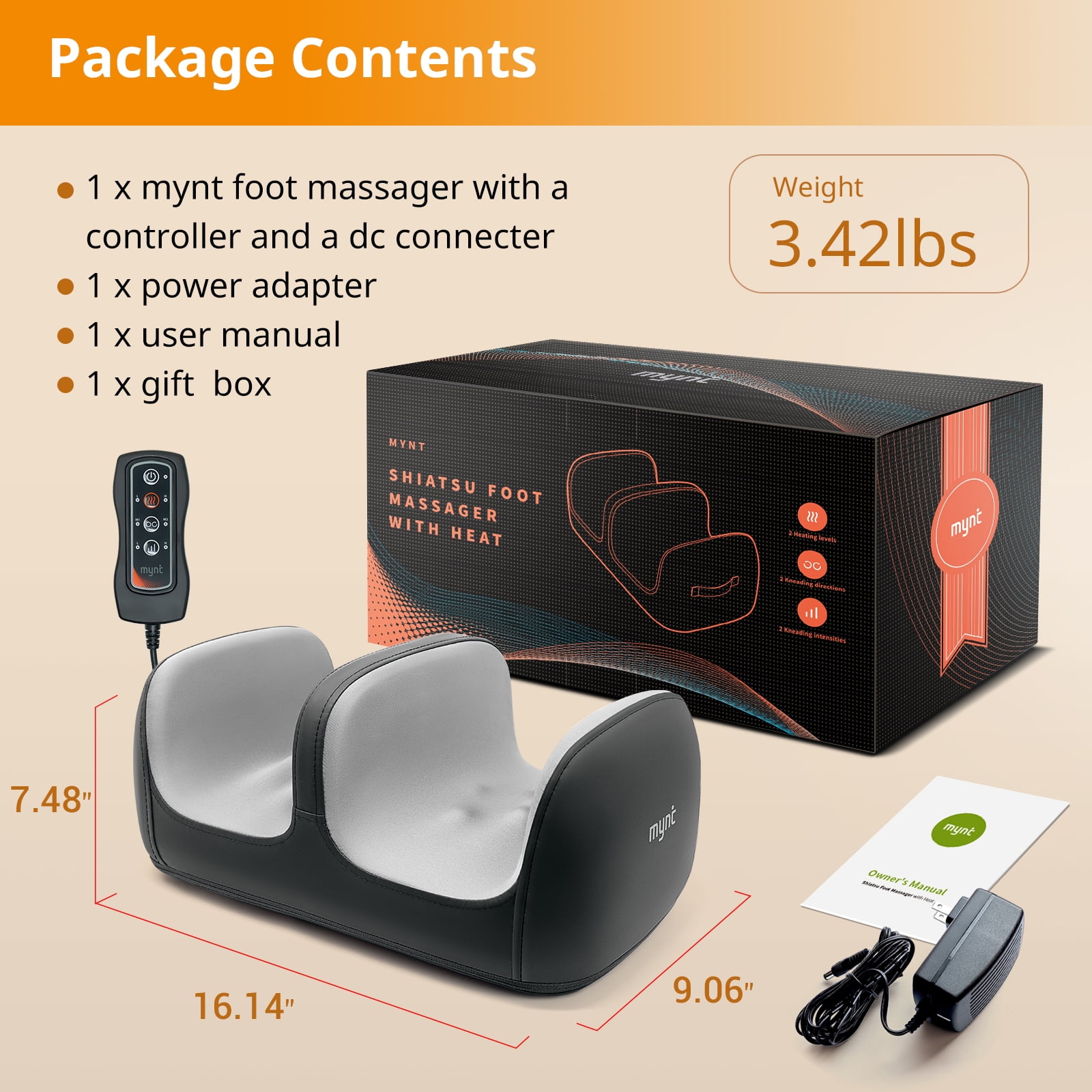 Mynt Foot & Calf Massager with Heat, Shiatsu Foot Massager for Neuropathy, Promotes Blood Circulation and Relaxation
