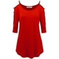 thumbnail image 2 of Made by Johnny Women's 3/4 Sleeve Hollowed Out Shoulder Top S RED, 2 of 6
