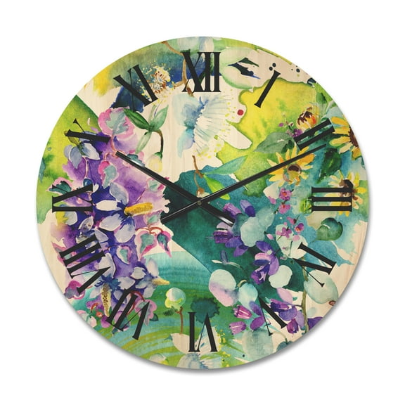 Designart 'Bouquet of Sunflowers and Wildflowers' Farmhouse Wood Wall Clock
