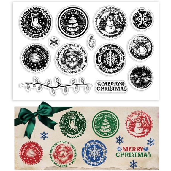 Christmas Postage Clear Stamps for Card Making Santa Claus Silicone Stamp Snowman Snowflake Transparent Craft Seal Stamp Rubber Stamp for DIY Scrap Booking Crafting Album Journal Decor