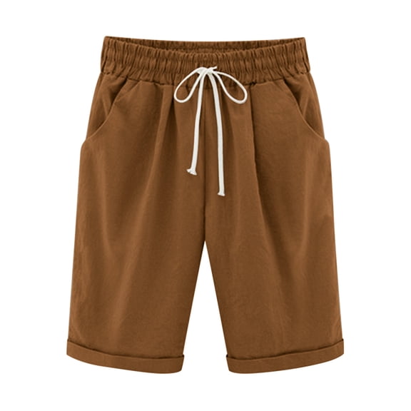 Zpanxa Womens Shorts Casual Solid Color Fashionable Temperament Five Part Pants and Shorts Brown L