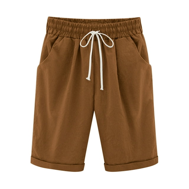 Mrzvby Summer Casual Shorts For Women Solid Color Half Length Pants Elastic And Adjustable Waistband Drawstring Shorts Comfortable Casual Loose Pants With Pockets