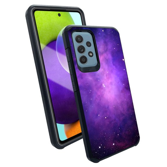 ANJ  Slim Dual Layer Shockproof Case   Tempered Glass Cover for Samsung Galaxy A52 5G - Galaxy Stars (Purple)