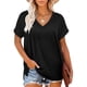 thumbnail image 2 of Guardurnaity Camiseta de mujer con cuello en V, manga corta, color sólido, cuello en V, blusa dividida corta Prendas para la parte del cuerpo Negro L Guardurnaity AP003161-03, 2 of 6