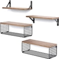 thumbnail image 1 of LHChan Juego de 4 + 2 Estantes Flotantes de Pared, Estanteria Flotante con Cesta de Almacenamiento para Decoraci&oacute;n, Repisas Flotantes para Recamara, Dormitorio, Sala, Cocina, Oficina, Ba&am, 1 of 7