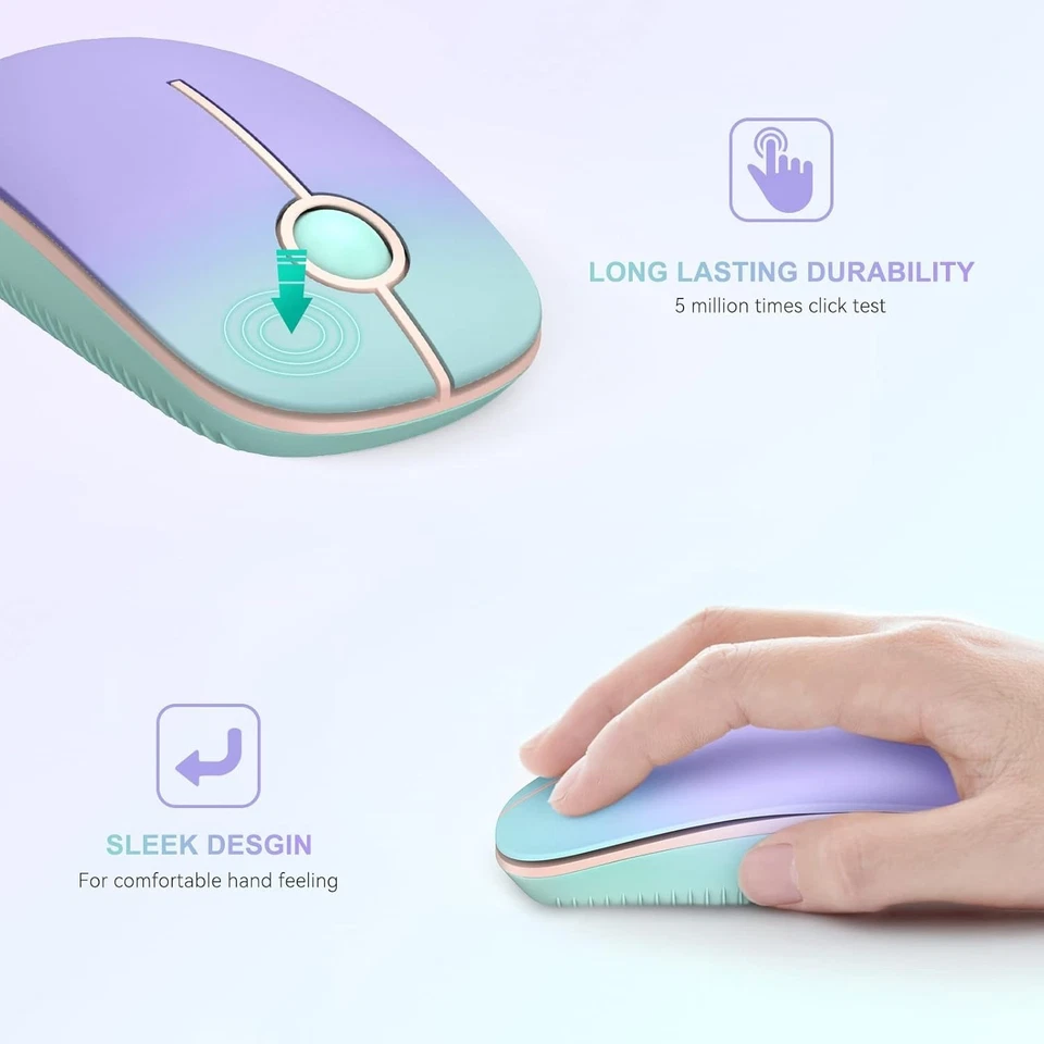 Wireless Bluetooth Mouse,Led Dual Mode Rechargeable Silent Slim Laptop Mouse