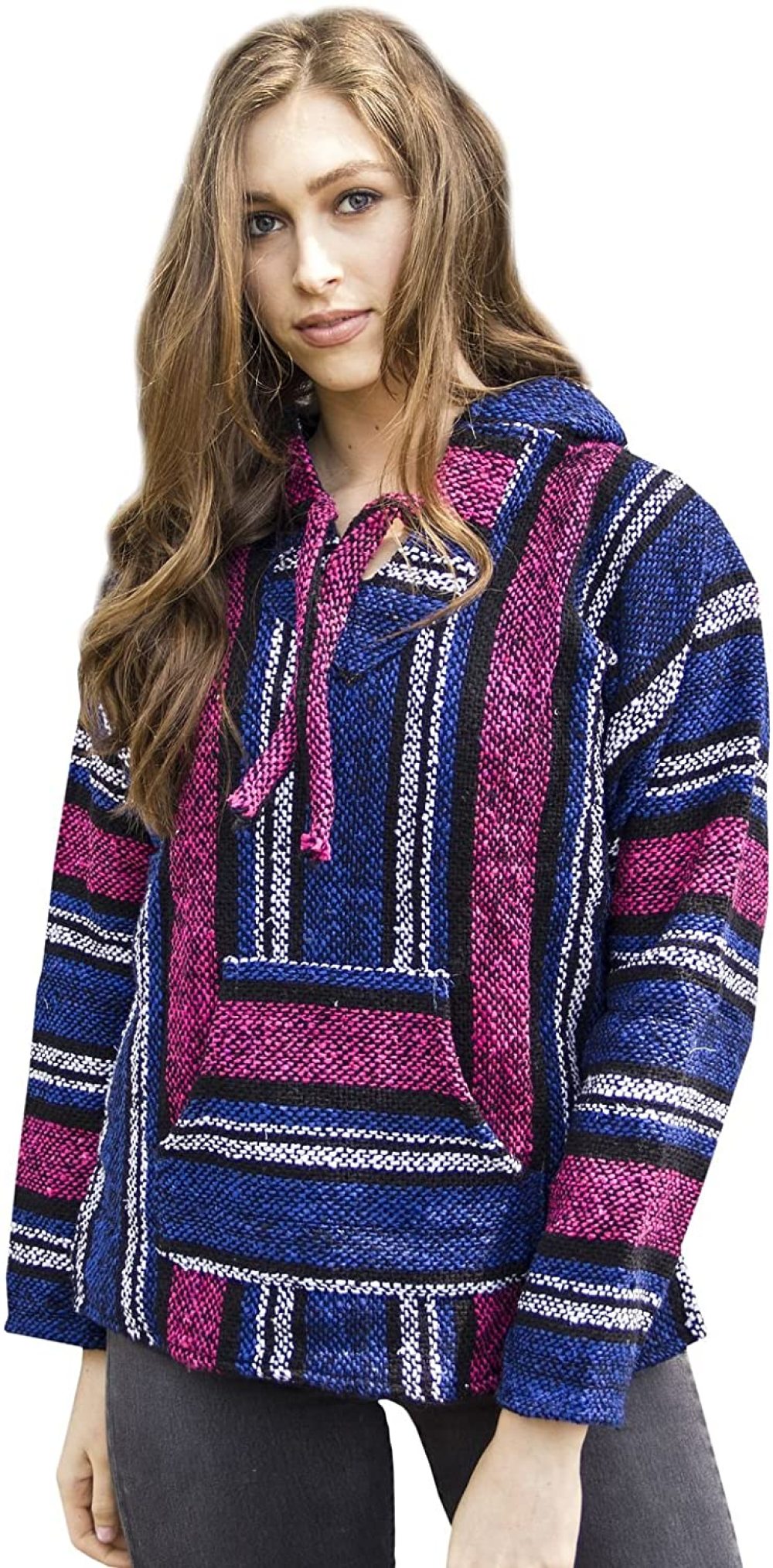 Mexican Baja Hoodie Pink Blue White Womens Jerga (Medium)