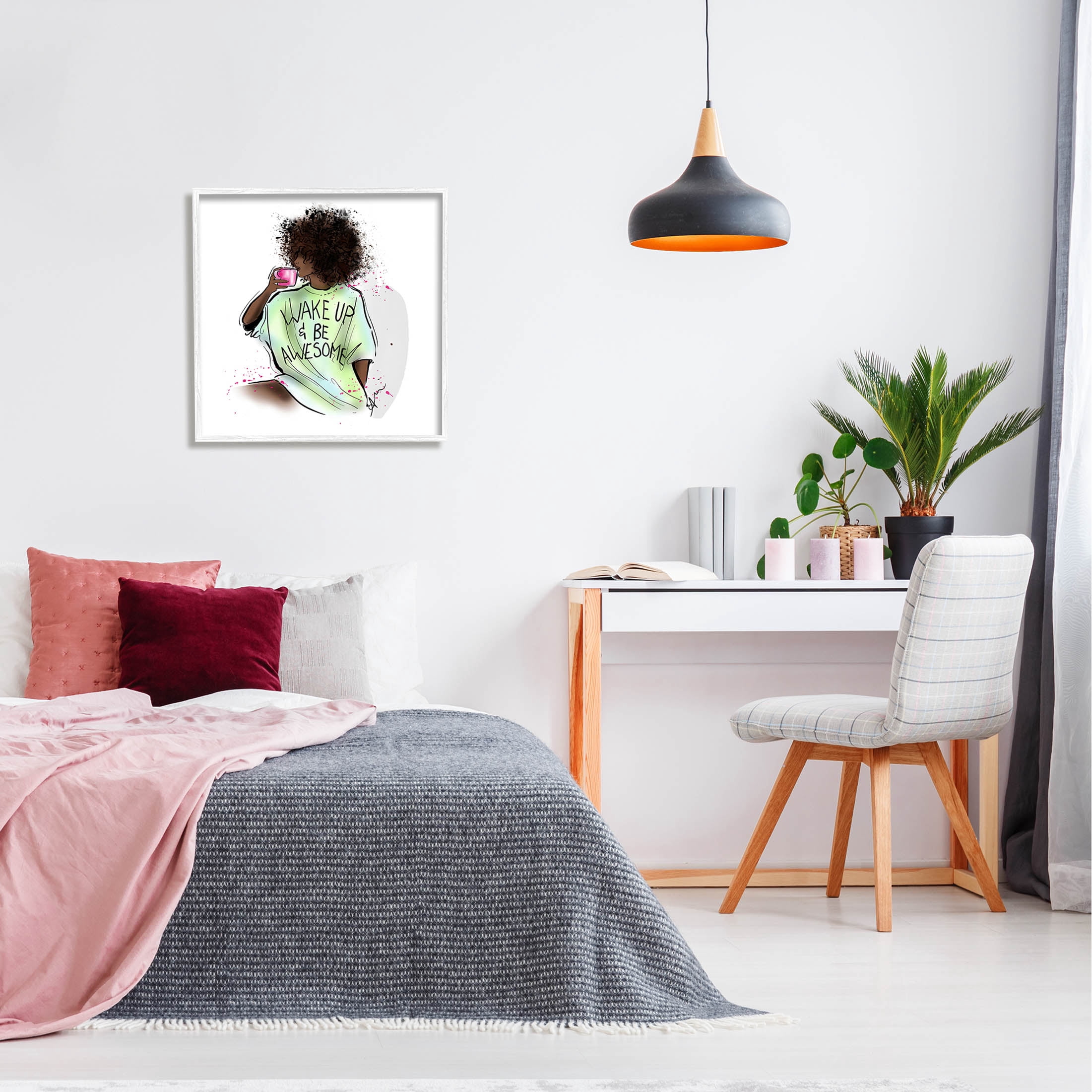 Stupell Industries Wake Up Be Awesome Phrase Graphic Art White Framed Art Print Wall Art, Design by Alison Petrie