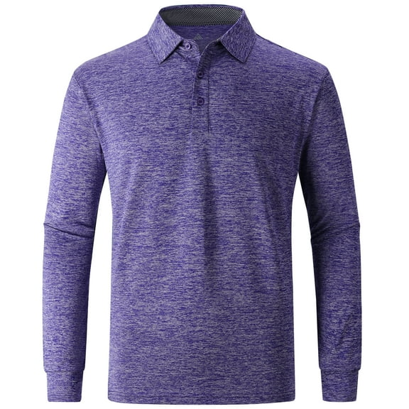 Geeksport Men's 3 Button Quick Dry Long Sleeve Performance Polo Shirts