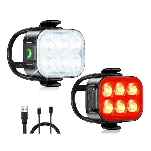 Juego de Luces para Bicicleta Recargables USB Delanteras y Traseras Impermeables IP65 con 4+6 Modos de Iluminación Carga Rápida en 1.5 Horas Instalación Fácil Ideales para Ciclismo Nocturno