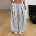 thumbnail image 3 of WULMLEO Wide Leg Sweatpants for Women Baggy Casual Drawstring Pleated Sweat Pants Gray XL, 3 of 8