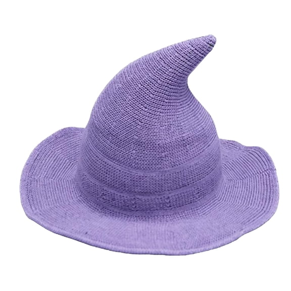 JULMCOMO Halloween Witch Hat for Women Knitted Wide Brim Foldable Soft Pointed Wizard Hats Masquerade Costumes Cosplay Party Accessory Purple