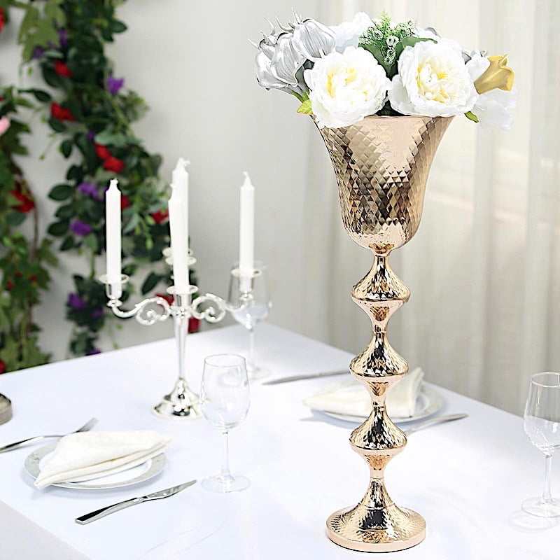 BalsaCircle Gold Hammered Metal Trumpet Centerpiece Vase Wedding