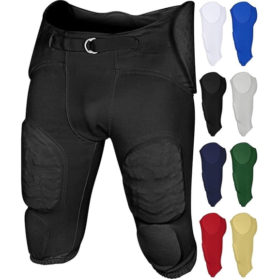 Exxact Sports Proline Men's Integrated Football Pants with 7 Flex Pads, Lightweight Football Practice Pants for Protection (AM, Black)