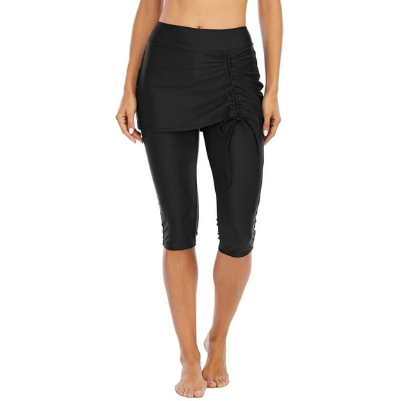 Women's Swim Skirted Leggings Capris Skirt Pants High Waist Swim Bottom Swimming Tight, Blue, S