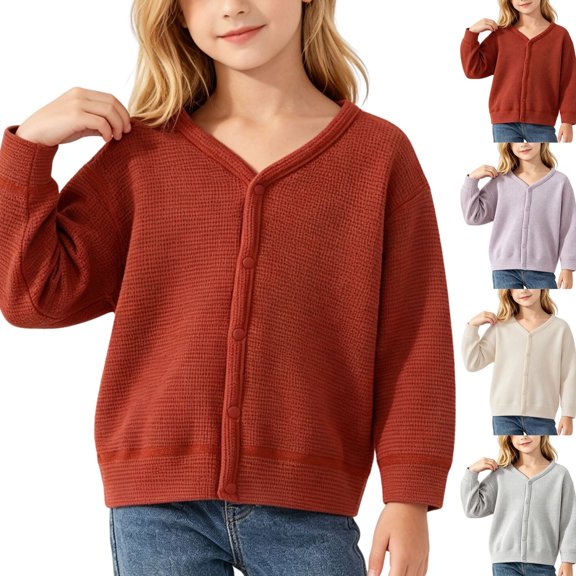 Children Padded Jackets for Girls Dqueduo Girls' V-Neck Long Sleeve Button Down Knit Cardigan Sweater Jacket
