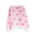 thumbnail image 6 of Cogild Women's Heart Pattern Knit Sweater, Long Sleeve Pullover with Lantern Sleeves, Soft Acrylic Crewneck Jumper for Fall & Winter, Cute White Knitwear for Valentine's Day & Everyday Outfits, 6 of 7