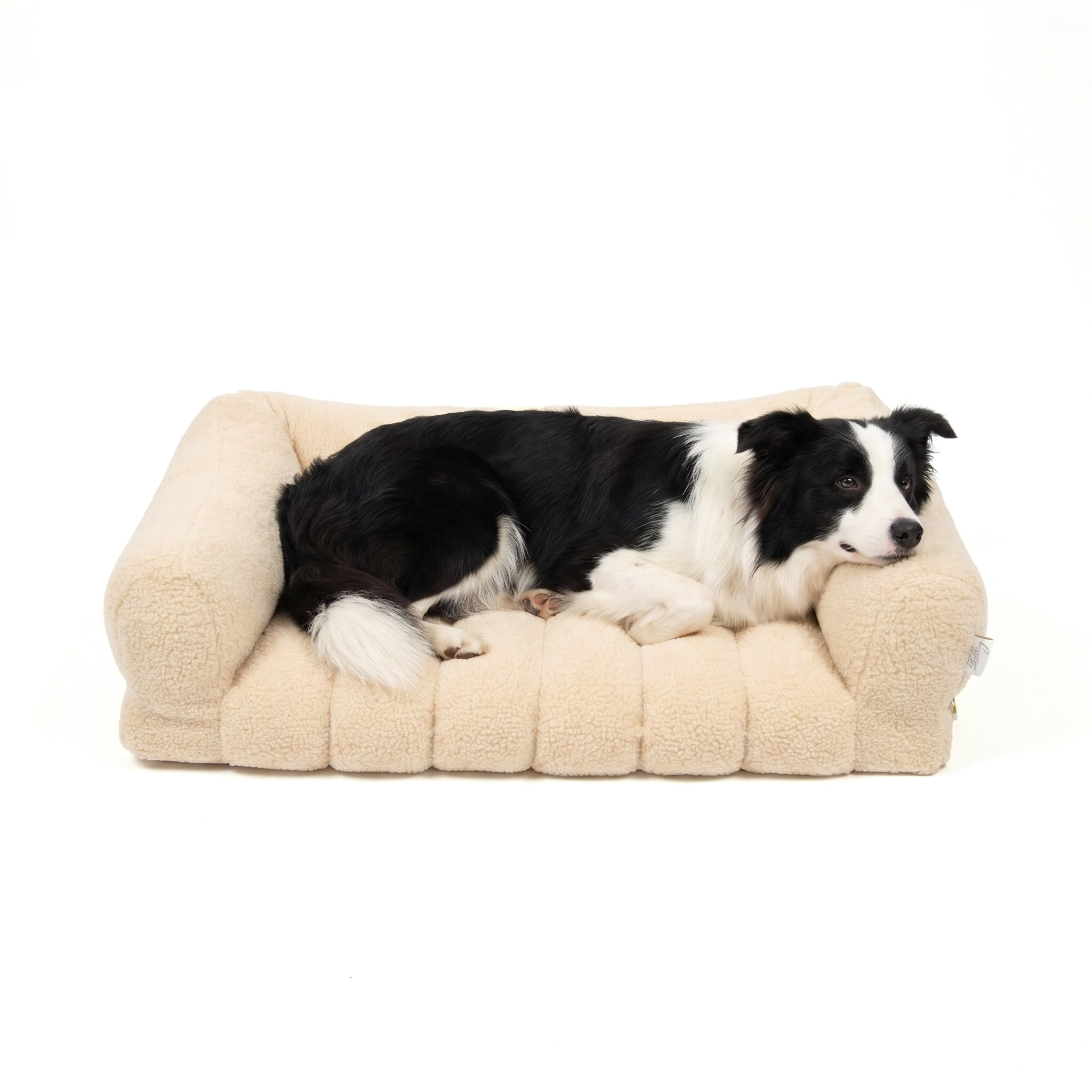 SportPet Designs Quilted Sherpa Sofa-Style Pet Bed Lounger, Tan, Large, 35 in x 25.5 in x 8 in