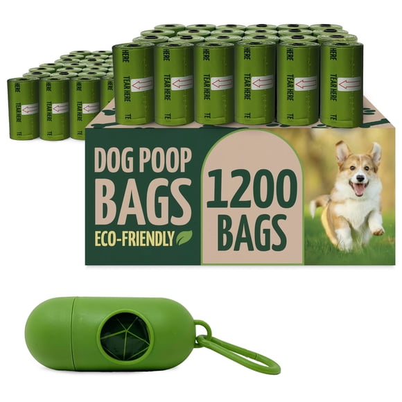 Bolsas biodegradables para excrementos de perro Reli. Con soporte para 1200 bolsas, color verde