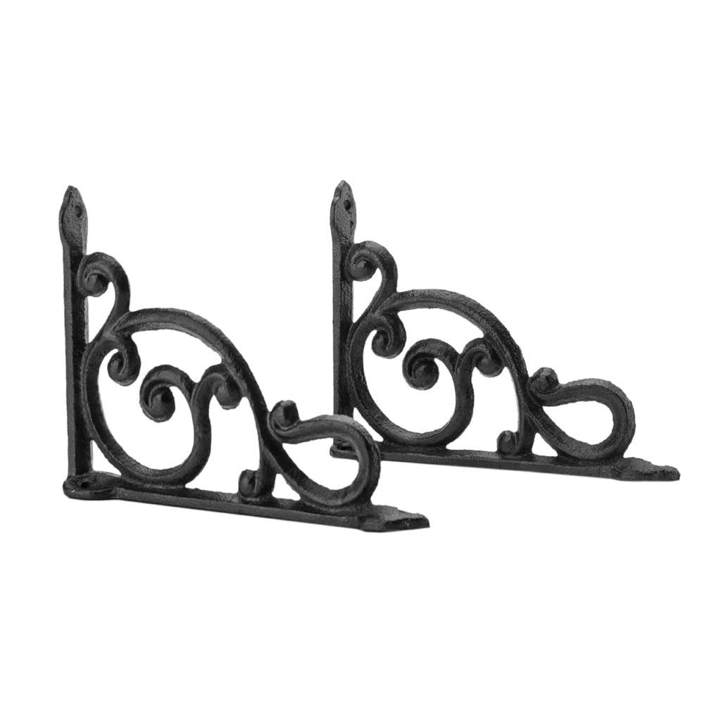 US 2PCS Antique Style Cast Iron Brackets Garden Hanging Hooks Shelf Black