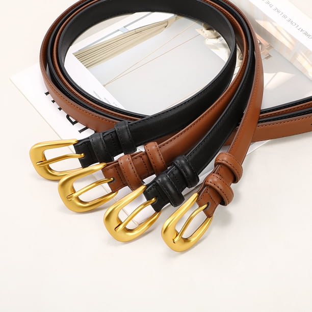 Genuine Leather Belt for Jeans Pants with Vintage Gold Buckle Women Vintage Leather Belt Gold Buckle Waistband Casual  main image 4