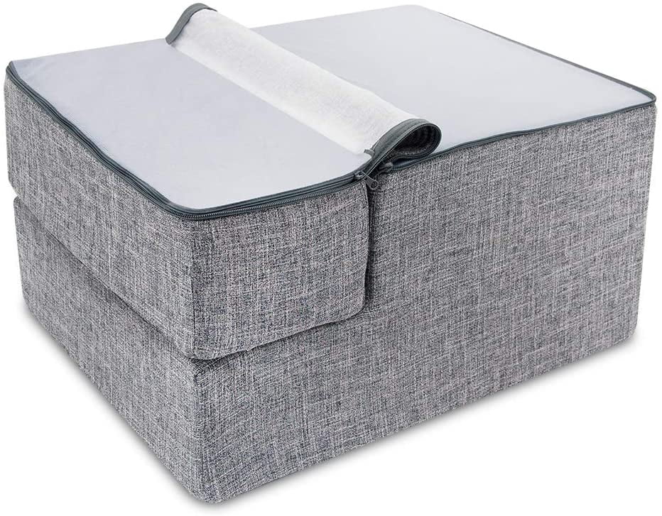 Best Pet Supplies Foldable Foam Pet Steps for Small Dogs and Cats, Portable Ramp Stairs for Couch, Sofa, and High Bed Climbing, Non-Slip Balanced Indoor Step Support, Paw Safe - Ash Gray Linen,3-Step