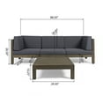 thumbnail image 3 of Elisha Outdoor Modular 4 Piece Acacia Wood Sectional Sofa Set and Coffee Table with Cushions, Gray, Dark Gray, 3 of 8