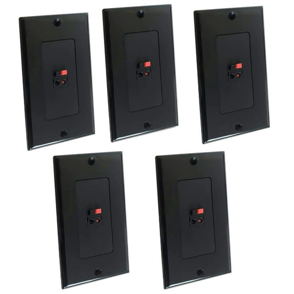 diyTech Premium Speaker Wall Plate - Spring Loaded Speaker Wire Wall Plates, for Home Theater Wall Speakers - (5 Pack Black)