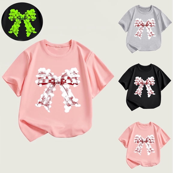 Swuxness Girls Casual Short Sleeve Tops, Spring and Summer Blouses, Kids Printing Crew Neck Comfortable Breathable Soft Loose Pullover Tee Black, 5-6 Years